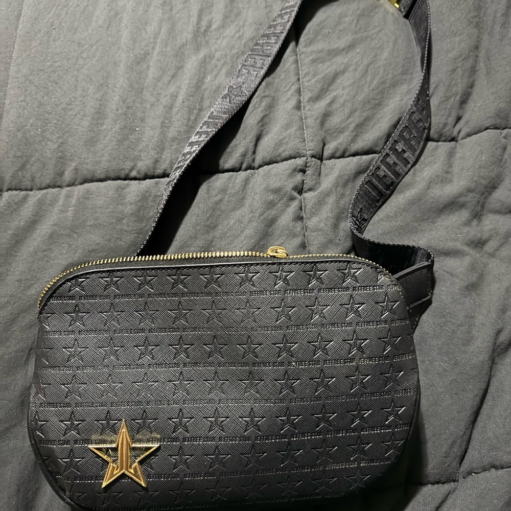 Jeffree Star Black and Gold Crossbody Bag with Quilted Design
